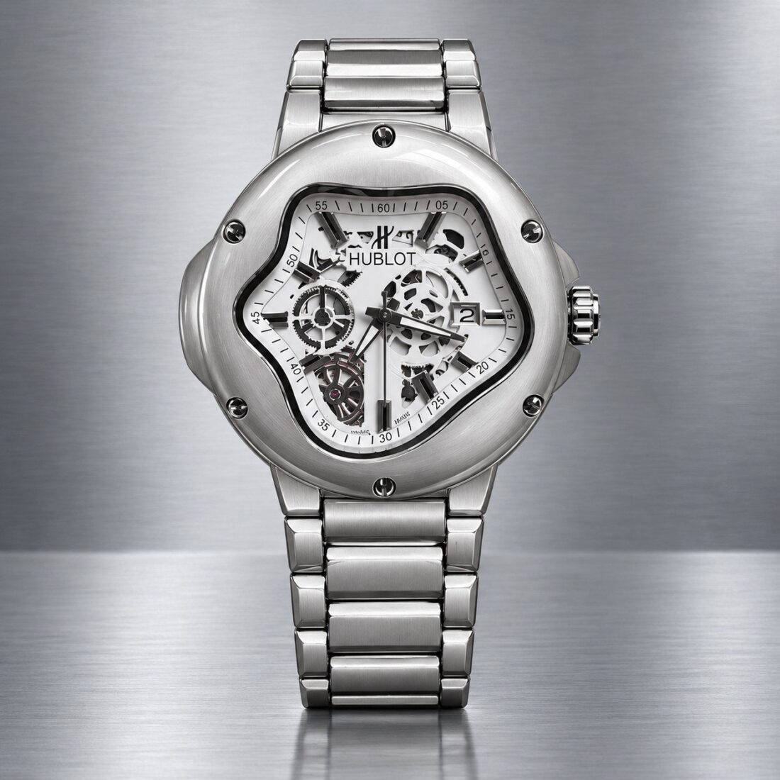 Мъжки Hublot Arsham Splash Skeleton Steel / White Dial Bracelet