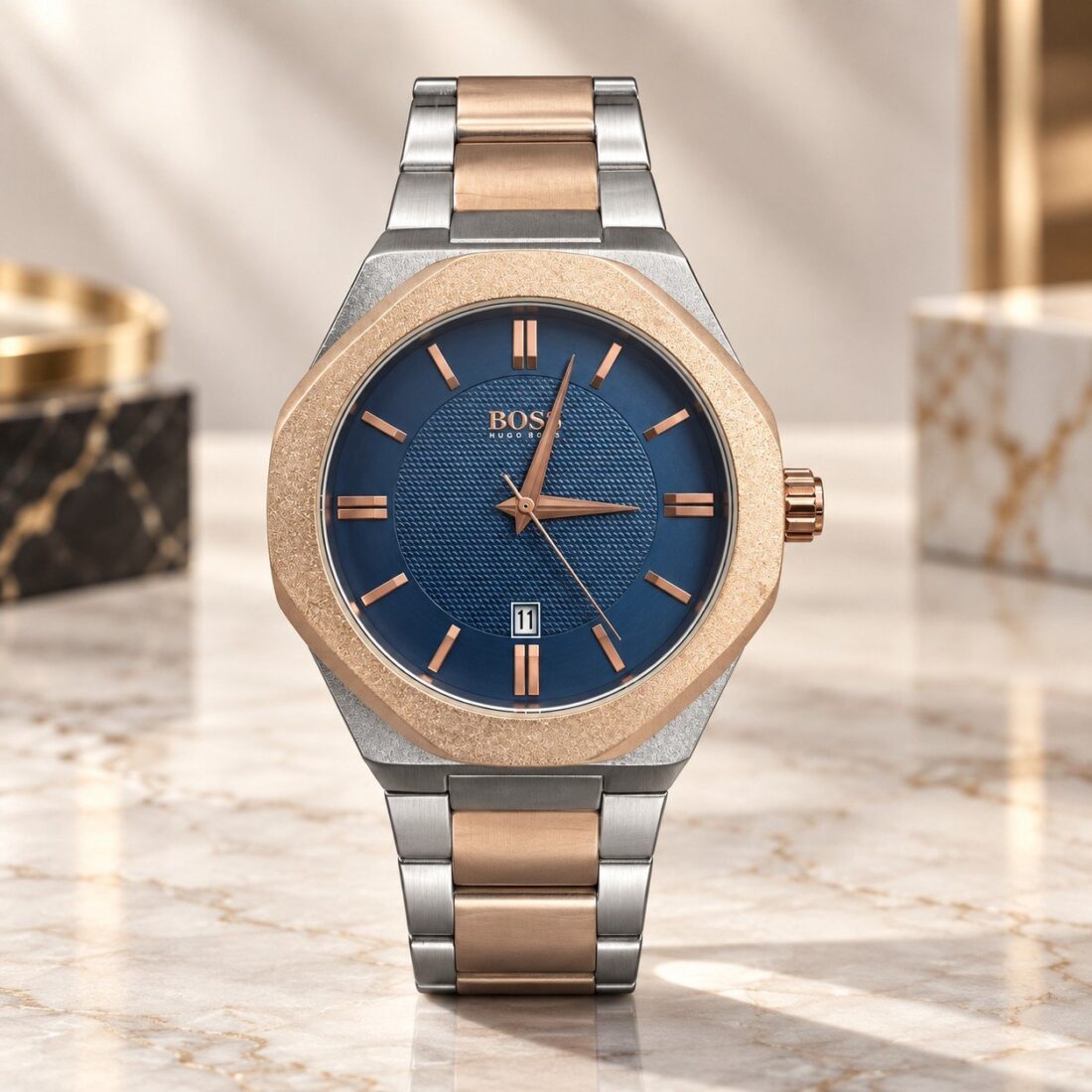 Мъжки Hugo Boss Octagon Rose Gold Two-Tone / Blue Dial #377