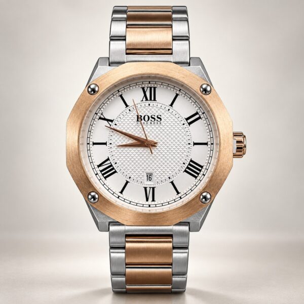 Мъжки Hugo Boss Octagon Roman Rose Gold Two-Tone / White Dial #385
