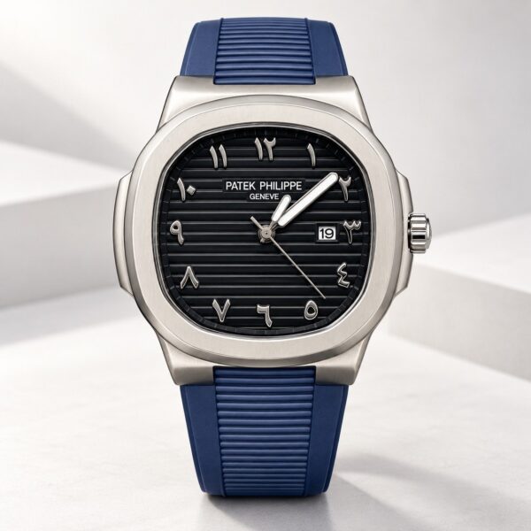 Мъжки Patek Philippe Nautilus Black Arabic Dial / Blue Rubber