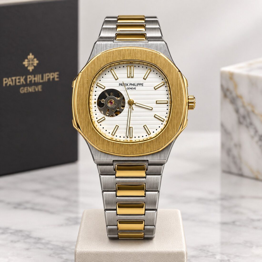 Мъжки механичен Patek Philippe Nautilus Open Heart Two-Tone / White Dial II #440