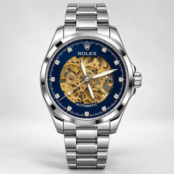 Мъжки Rolex Skeleton Automatic Blue Dial / Crystal Indices Steel #453